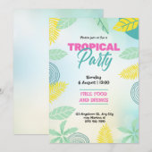 Invitation Fête d'été verte et jaune tropicale (Devant / Derrière)