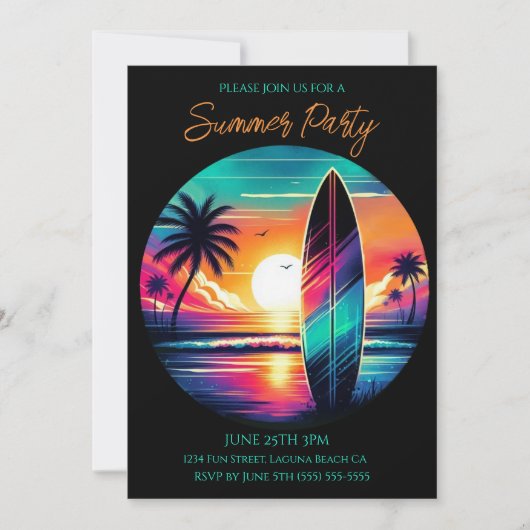 Invitation Fête d'été - Vibes de surf couché de soleil- (Devant)