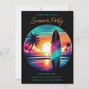 Invitation Fête d'été - Vibes de surf couché de soleil-