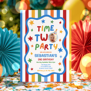 Invitation Fête deux party coloré garçon 2e anniversaire