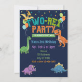 Invitation Fête Deux-Rex Dinosaure 2e Anniversaire (Devant)