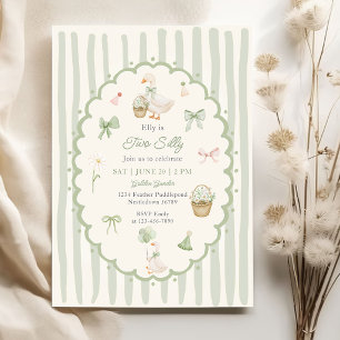 Invitation Fête Deux Silly rayé vert
