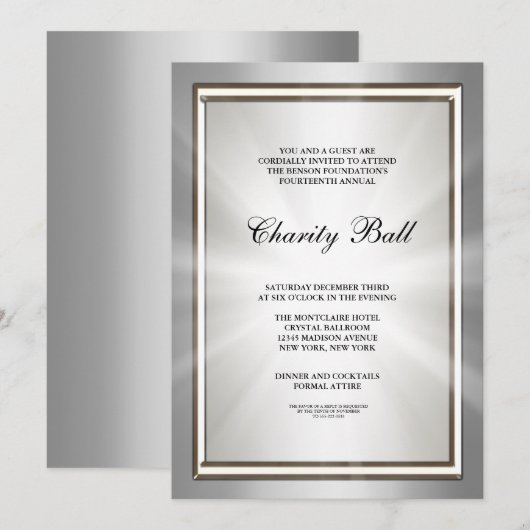 Invitation Fête d'événements Silver Corporate (Devant / Derrière)