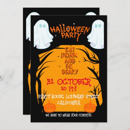 Invitation Fête d'Halloween (Devant / Derrière)