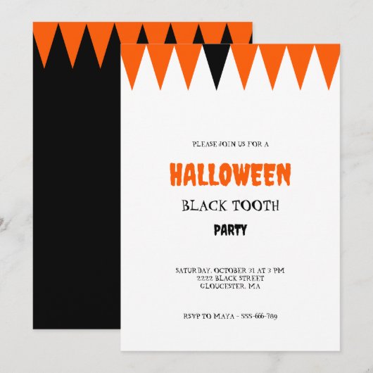 Invitation Fête d'Halloween à dent noire (Devant / Derrière)