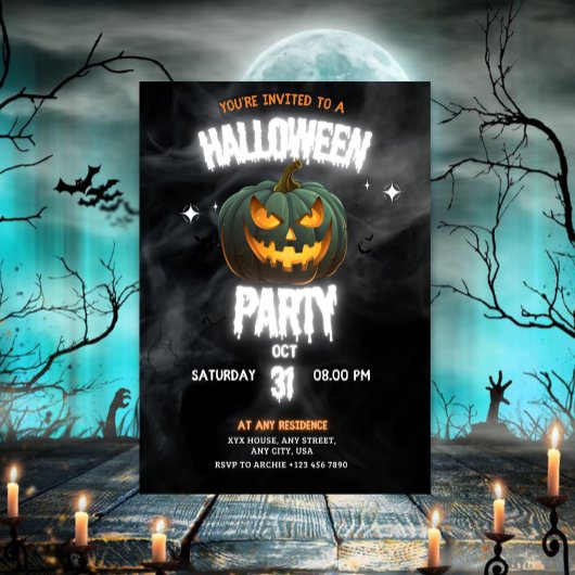 Invitation Fête d'Halloween à la citrouille lumineuse