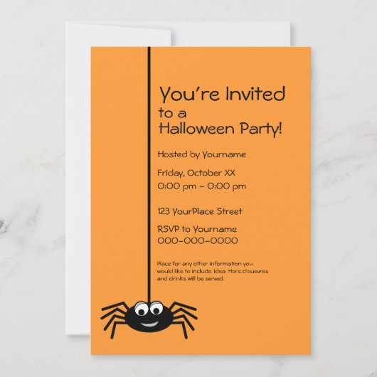 Invitation Fête d'Halloween à l'araignée noire (Devant)