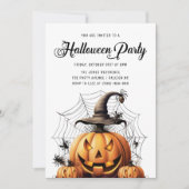 Invitation Fête d'Halloween adulte Citrouille moderne Araigné (Devant)