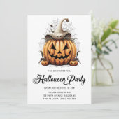 Invitation Fête d'Halloween adulte Citrouille moderne Araigné (Debout devant)