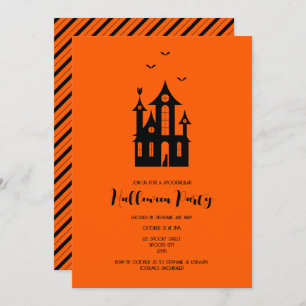 Invitation Fête d'Halloween adulte Maison hantée Black Orange