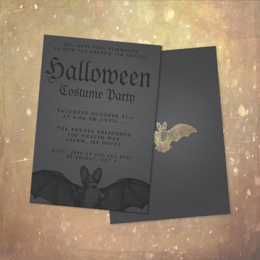 Invitation Fête d'Halloween adulte Vampire Bat Noir