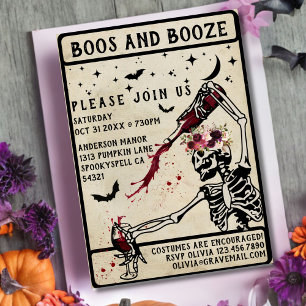 Invitation Fête d'Halloween Adulte Vintage Crâne Boos et Alco