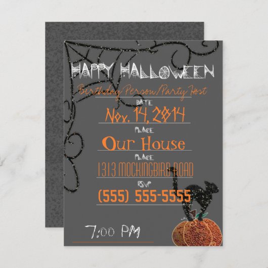 Invitation Fête d'Halloween/Anniversaire (Devant / Derrière)