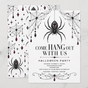 Invitation Fête d'Halloween araignée gothique ornée de bijoux