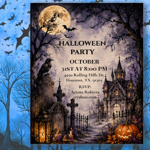 Invitation Fête d'Halloween au cimetière au clair de lune