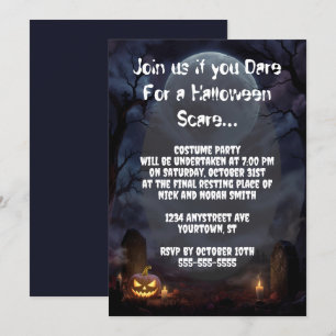 Invitation Fête d'Halloween au cimetière avec Jack O'Lanterns