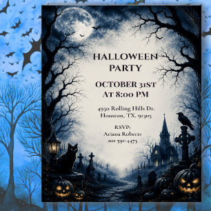 Invitation Fête d'Halloween au cimetière hanté au clair de lu