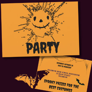 Invitation Fête d'Halloween au visage de Monstre noir orange