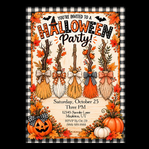 Invitation Fête d'Halloween aux balais de sorcière