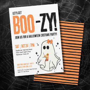 Invitation Fête d'Halloween avec cocktails amusants et costum