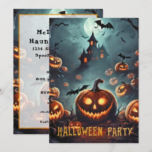 Invitation Fête d'Halloween avec de nombreux Jack-O-Lanterns (Devant / Derrière)