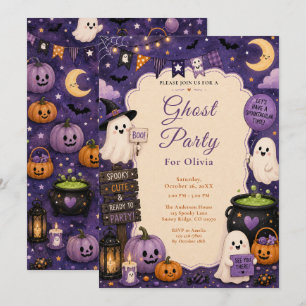 Invitation Fête d'Halloween avec des fantômes mignons