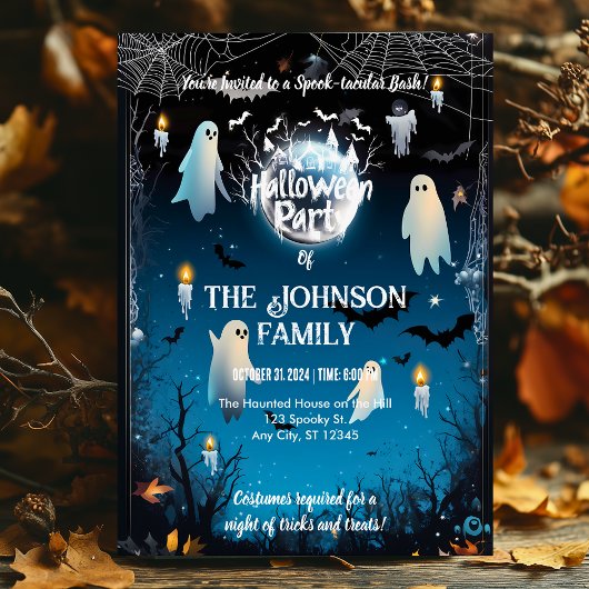 Invitation Fête d'Halloween avec Fantômes et Nuit Bleue