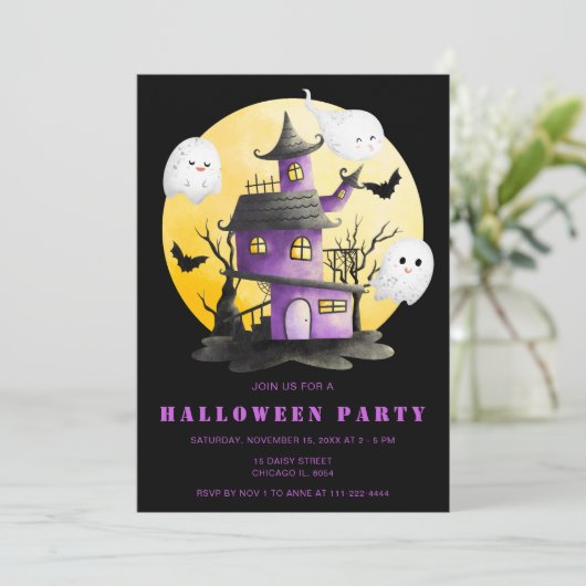 Invitation Fête d'Halloween avec Maison hantée et Fantômes (Debout devant)