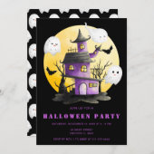 Invitation Fête d'Halloween avec Maison hantée et Fantômes (Devant / Derrière)