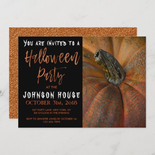 Invitation Fête d'Halloween avec typographie orange moderne (Devant / Derrière)