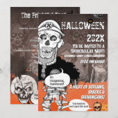 Invitation Fête d'Halloween avec un squelette drôle au micro (Devant / Derrière)