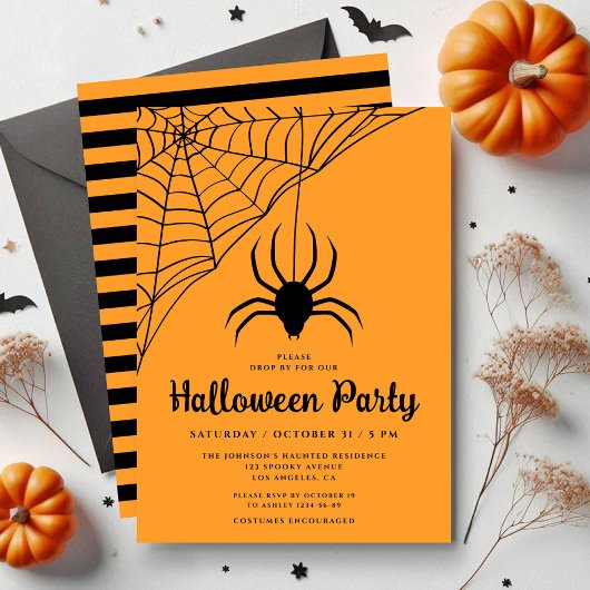 Invitation Fête d'Halloween avec une jolie araignée noire
