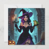 Invitation Fête d'Halloween Black and Purple Witch & Frog (Devant)