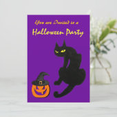 Invitation FETE D'HALLOWEEN BLACK CAT Métallic Or (Debout devant)