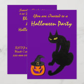 Invitation FETE D'HALLOWEEN BLACK CAT Métallic Or (Devant / Derrière)