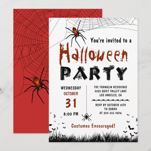 Invitation Fête d'Halloween Bloody Spiders Costume Party (Devant / Derrière)