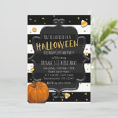 Invitation Fête d'Halloween Bonbons rayés Noir & Blanc (Debout devant)