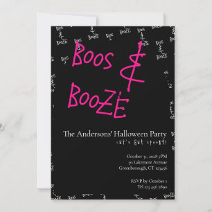 Invitation Fête d'Halloween Boos et Boissons Rose Noir Blanc