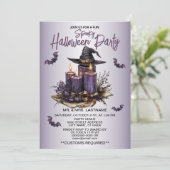 Invitation Fête d'Halloween bougies violettes chauves-souris  (Debout devant)