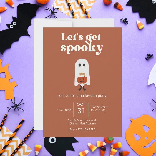 Invitation Fête d'Halloween Brown et blanche rétro
