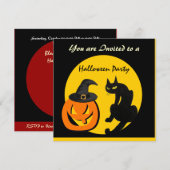 INVITATION FÊTE D'HALLOWEEN CHAT NOIR (Devant / Derrière)