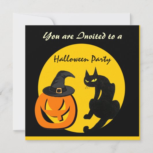 INVITATION FÊTE D'HALLOWEEN CHAT NOIR (Devant)