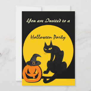 INVITATION FÊTE D'HALLOWEEN CHAT NOIR
