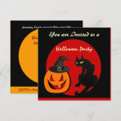 INVITATION FÊTE D'HALLOWEEN CHAT NOIR (Devant / Derrière)
