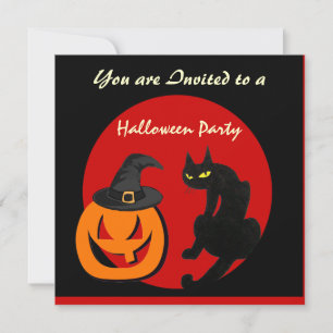 INVITATION FÊTE D'HALLOWEEN CHAT NOIR