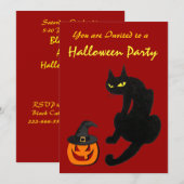 INVITATION FÊTE D'HALLOWEEN CHAT NOIR (Devant / Derrière)