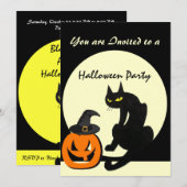 INVITATION FÊTE D'HALLOWEEN CHAT NOIR (Devant / Derrière)