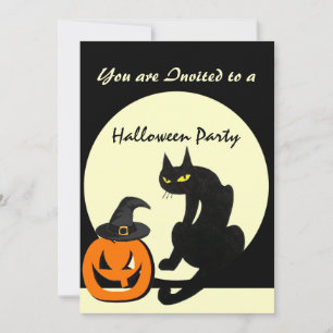 INVITATION FÊTE D'HALLOWEEN CHAT NOIR
