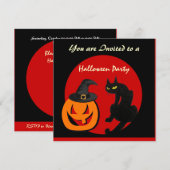 INVITATION FÊTE D'HALLOWEEN CHAT NOIR (Devant / Derrière)