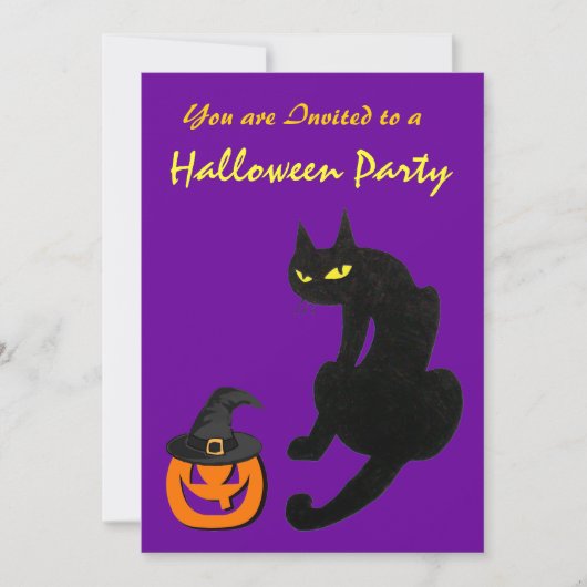 INVITATION FÊTE D'HALLOWEEN CHAT NOIR (Devant)